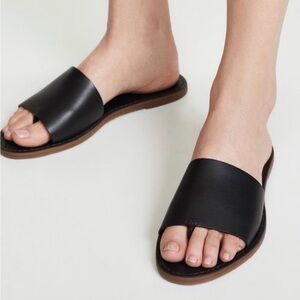 Modern Asymmetric Band Slip-On Sandals in Black
